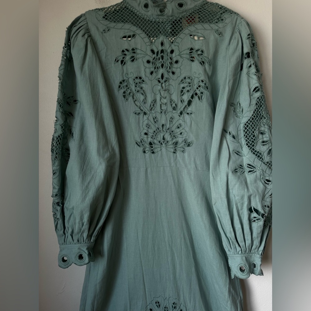 FARM RIO Elegant Green Embroidered MIDI Dress - Picture 5 of 12